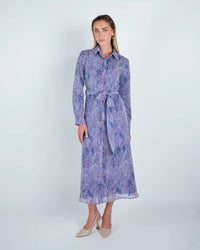 John Abgin - Chiffon Abstract Belted Shirt Dress