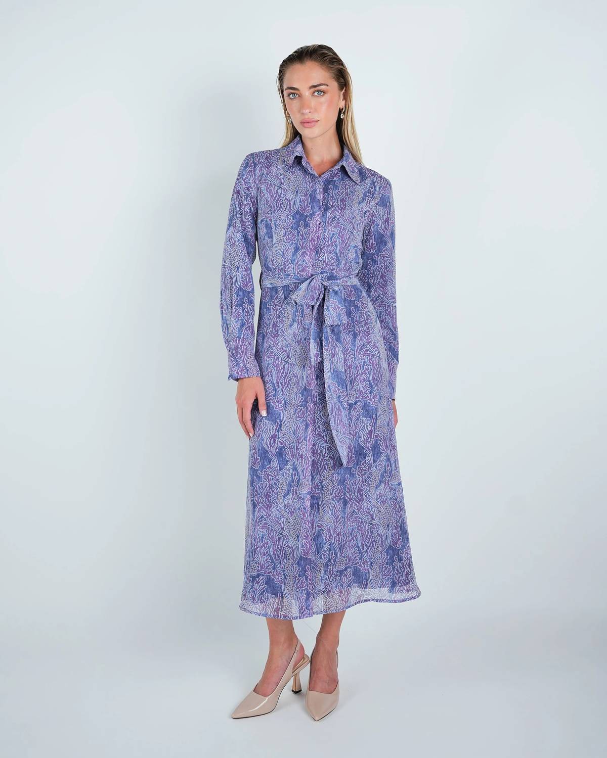 John Abgin - Chiffon Abstract Belted Shirt Dress