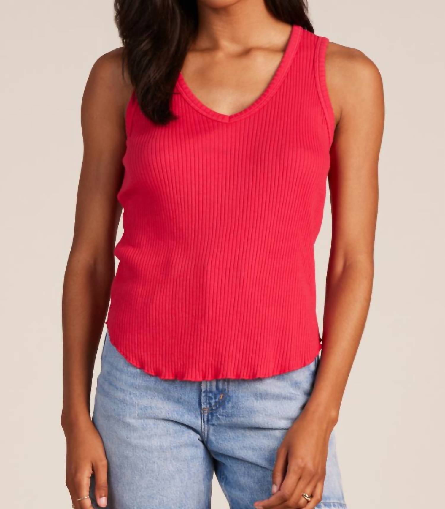 bobi Rib V-neck Tank Top in ruby pink - women's tank top