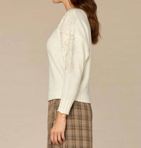 Democracy - Embroidered Shoulder Boat Neck Sweater