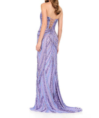 ASHLEYlauren Sweetheart Lace Up Prom Dress in lilac - women's dress - detail view