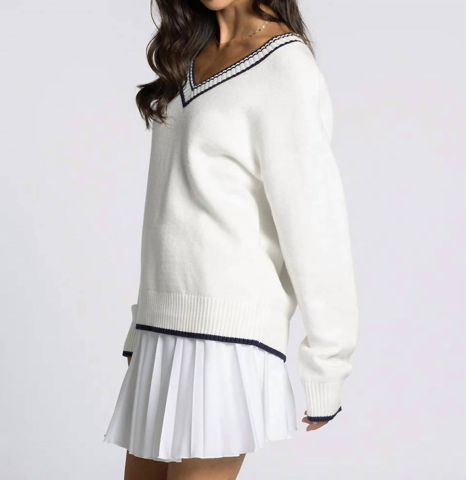 Thread & Supply Donna Sweater in ivory navy - women's sweater - alternate view