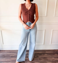 Current Air - Coffeehouse Ribbed Button Tank Top