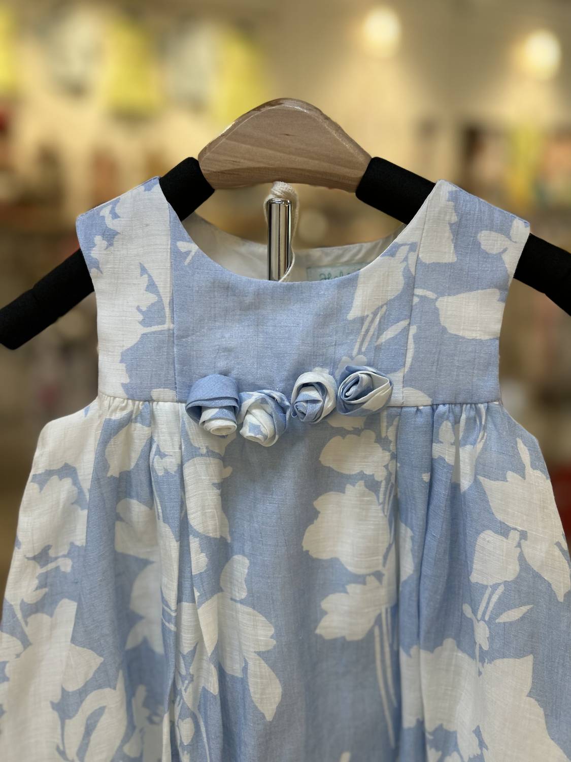 Abel & Lula Girls Floral Linen Dress in celeste - kids' dress - alternate view