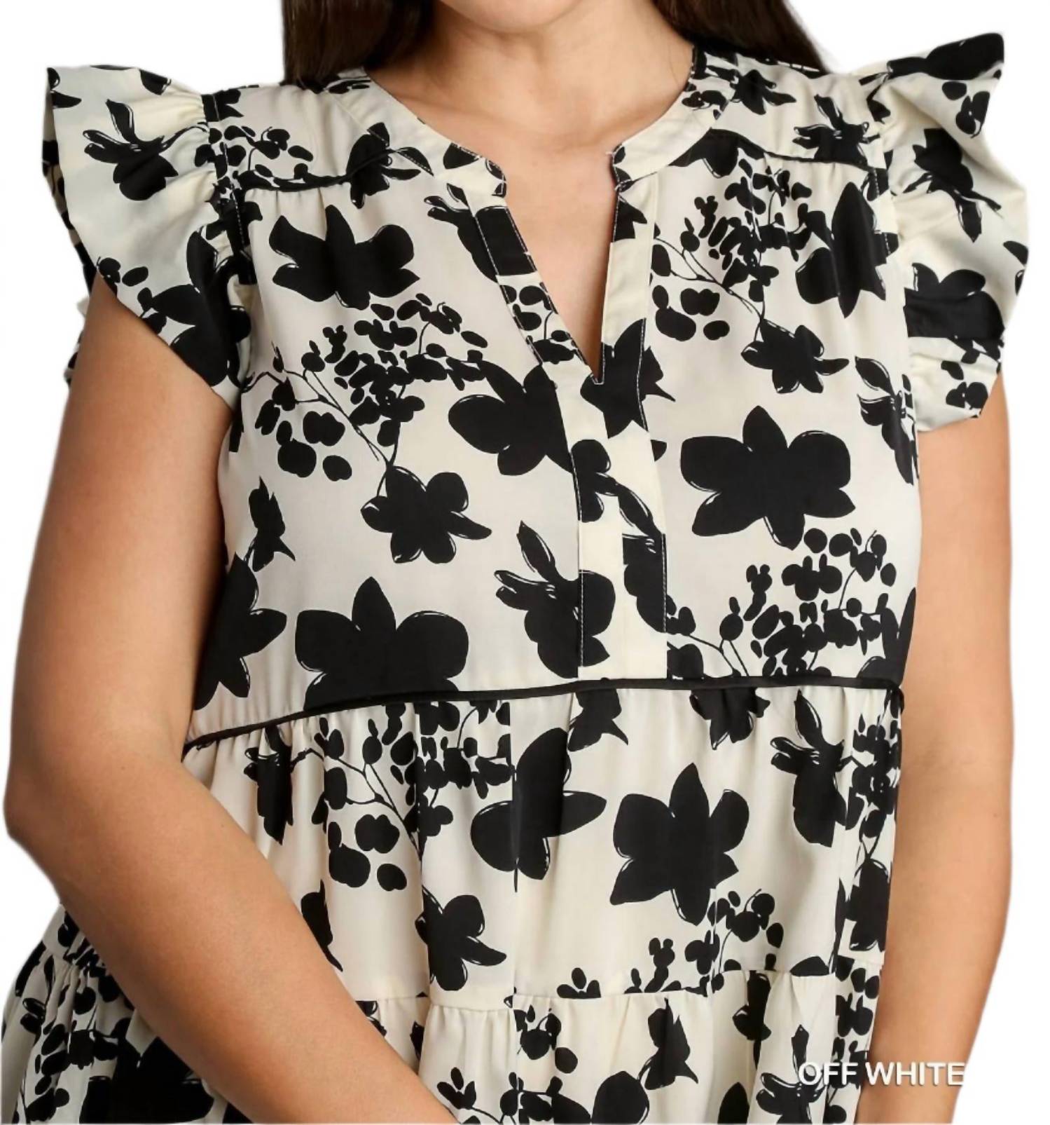 Umgee - Floral Flutter Sleeve Tiered Dress