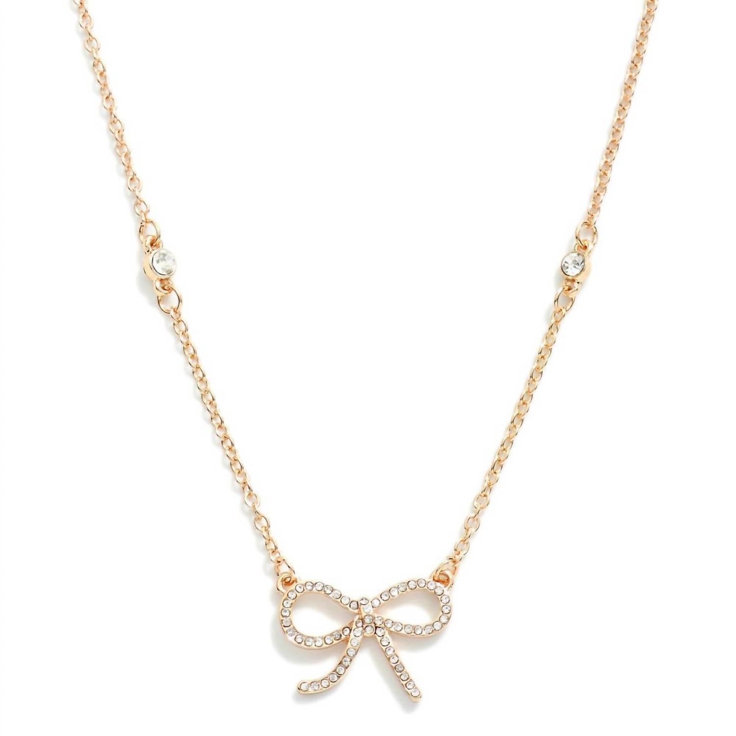 Boho Ranch Women's Dainty Crystal Bow Layering Necklace in gold - women's jewelry