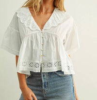 Miou Muse - Aria Romantic Eyelet Ruffle Blouse
