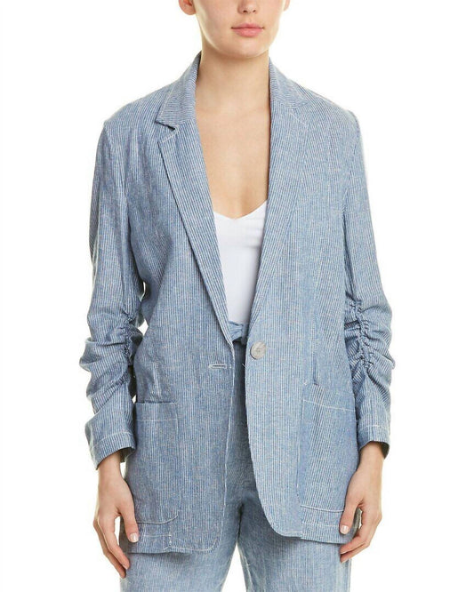 Max Studio - Striped Linen Blend One-Button Blazer