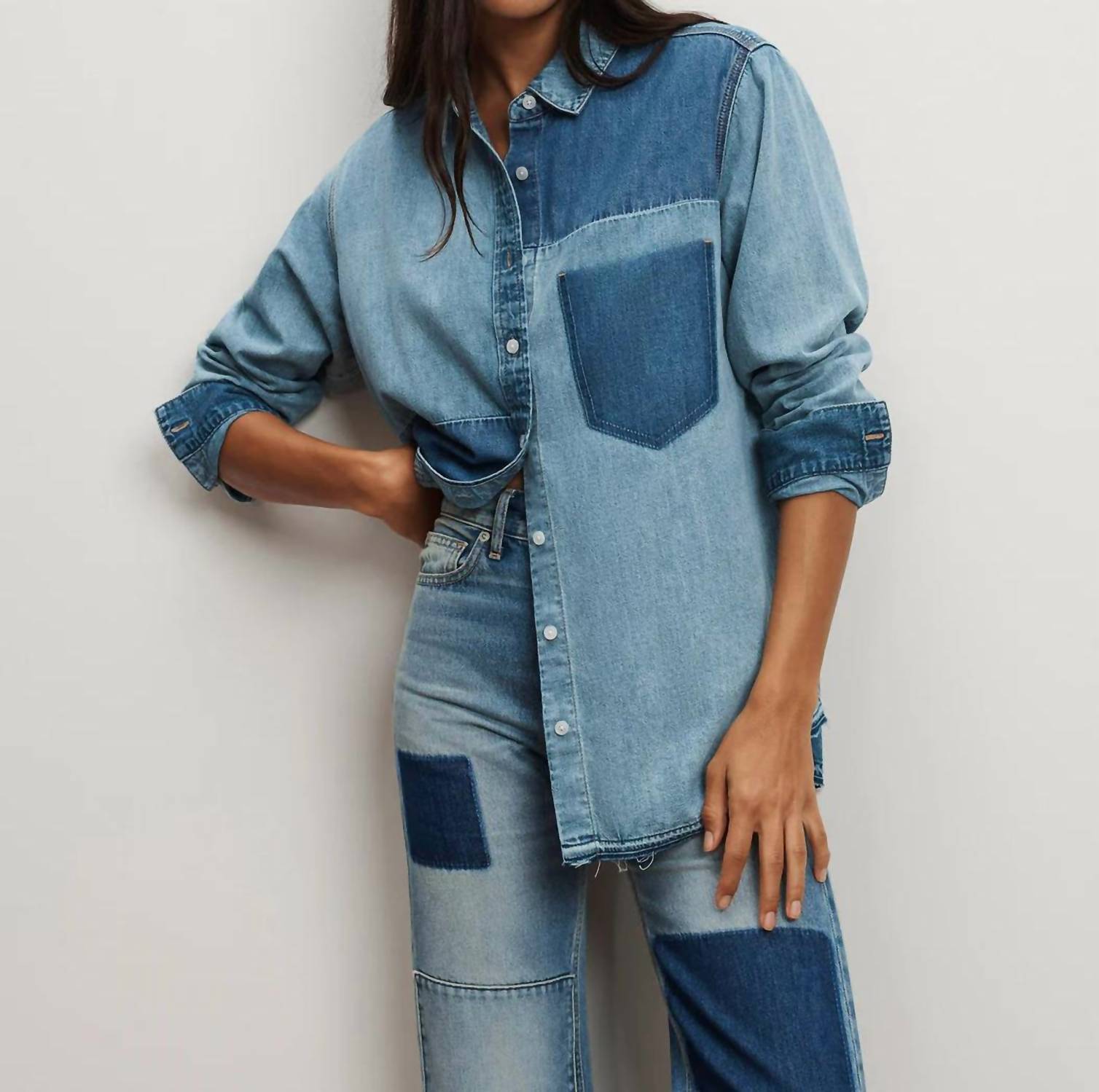 Veronica Beard - Dalma Colorblock Button Down Shirt Top