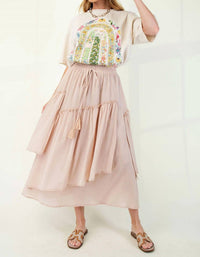 Easel - Cotton Voile Woven Asymmetrical Maxi Skirt