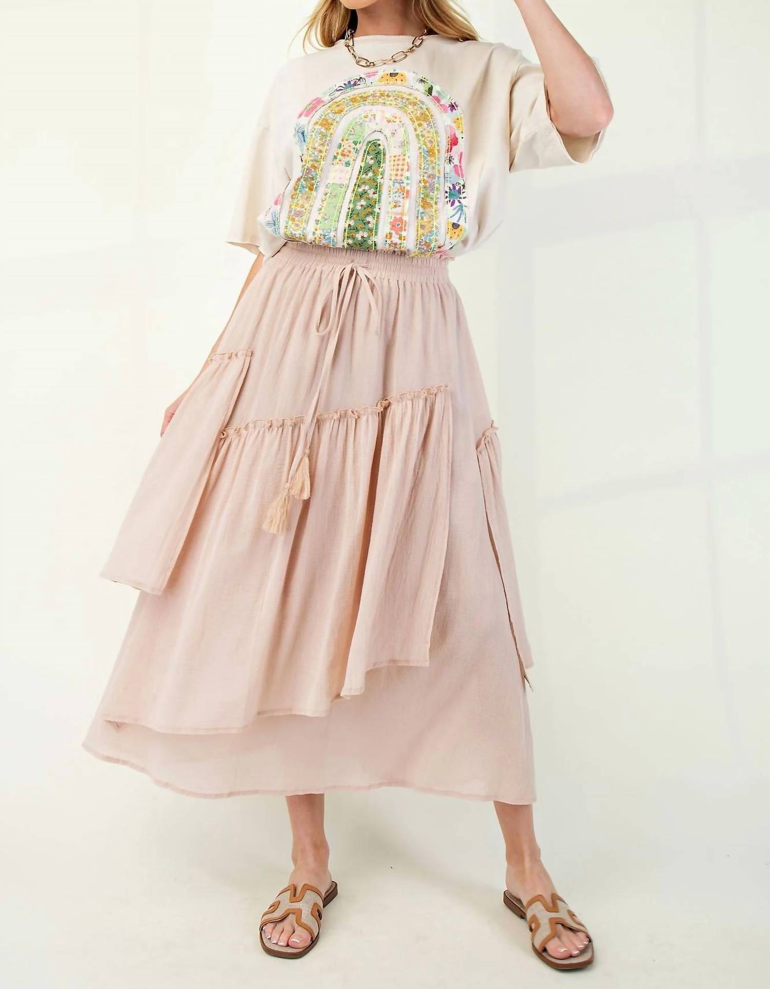 Easel - Cotton Voile Woven Asymmetrical Maxi Skirt