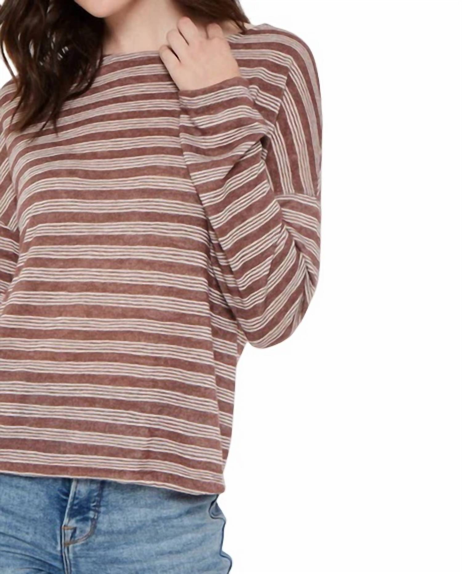 PROJECT SOCIAL T Easy Sorta Boatneck Sweater in black tea sand - women's sweater - detail view