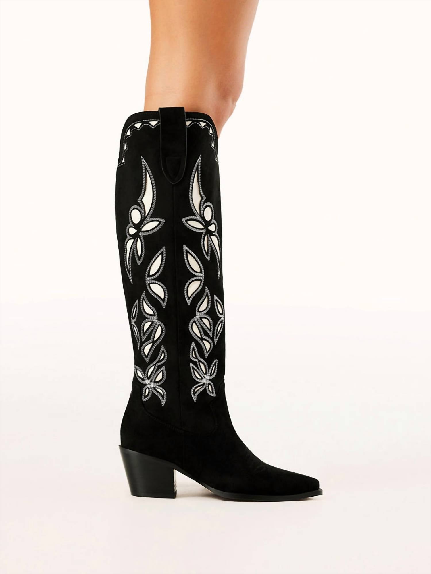 BiLLiNi Women's Della Suede Western Boot in black - women's shoe - detail view