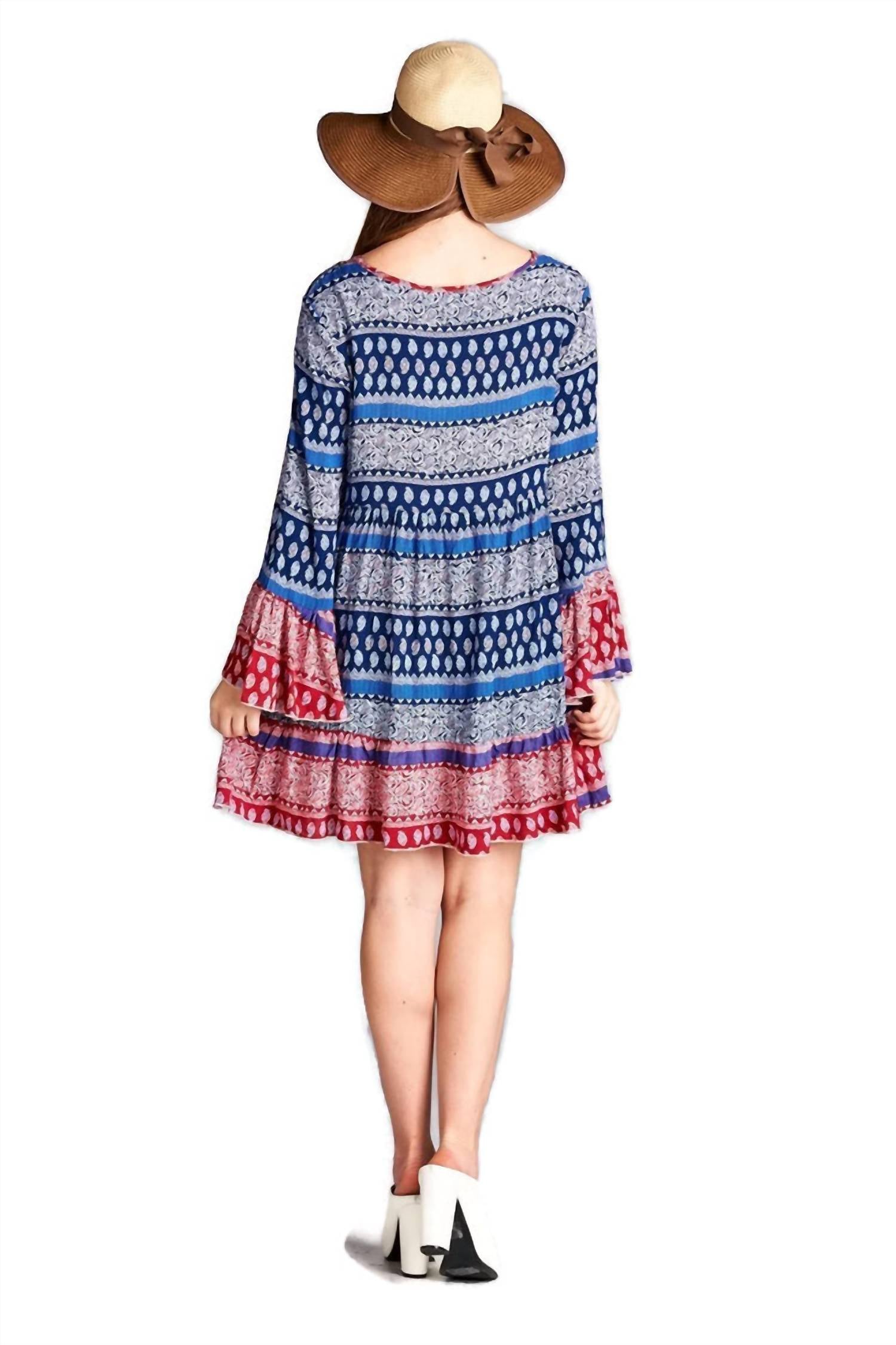 Velzera - Tassel Tie Bell Sleeve Mini Dress