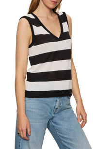 Sanctuary Soft V-neck Shell Tank in chalk black stripe - women's tank top - detail view