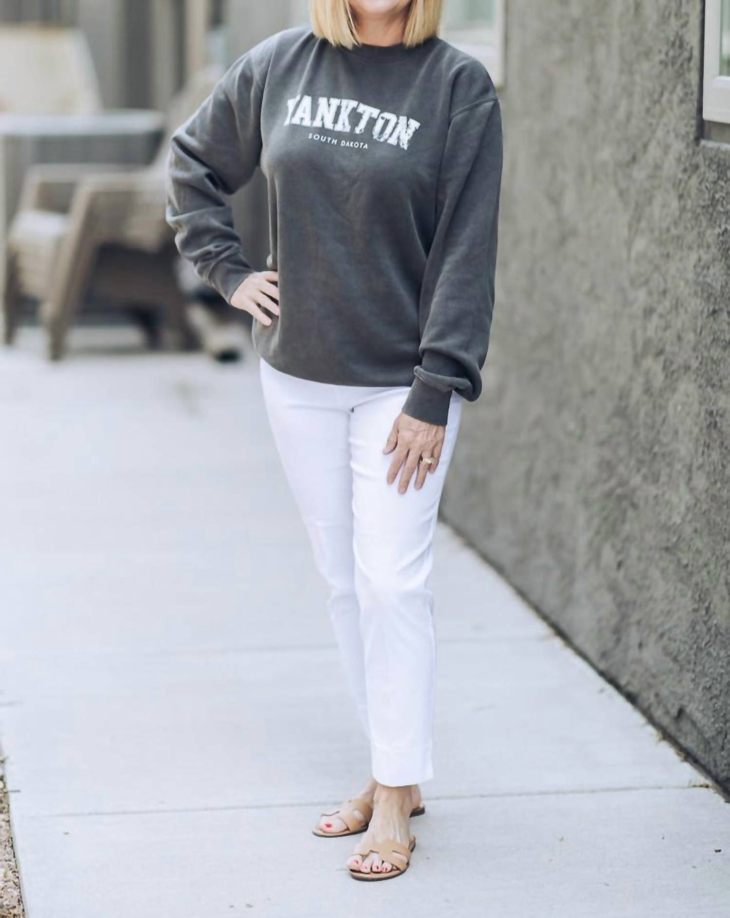 RS Designs Yankton South Dakota Crewneck Sweatshirt in grey - women's sweater - detail view