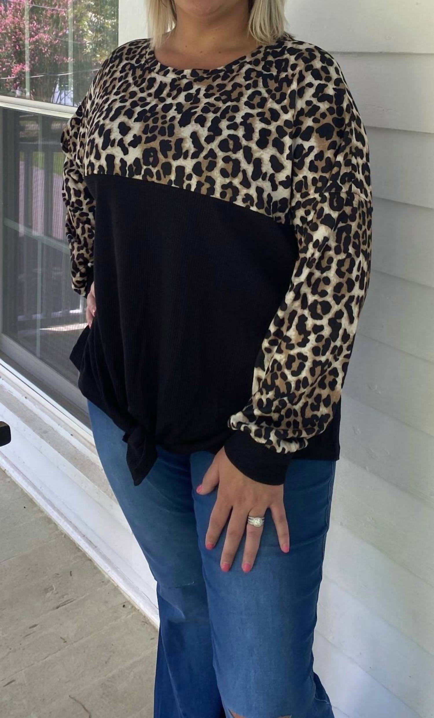 Shirley Stone - Leopard Color Block Knot Top