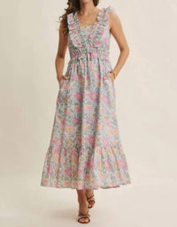 In February - Blooming Floral Ruffled Cotton Maxi Dress