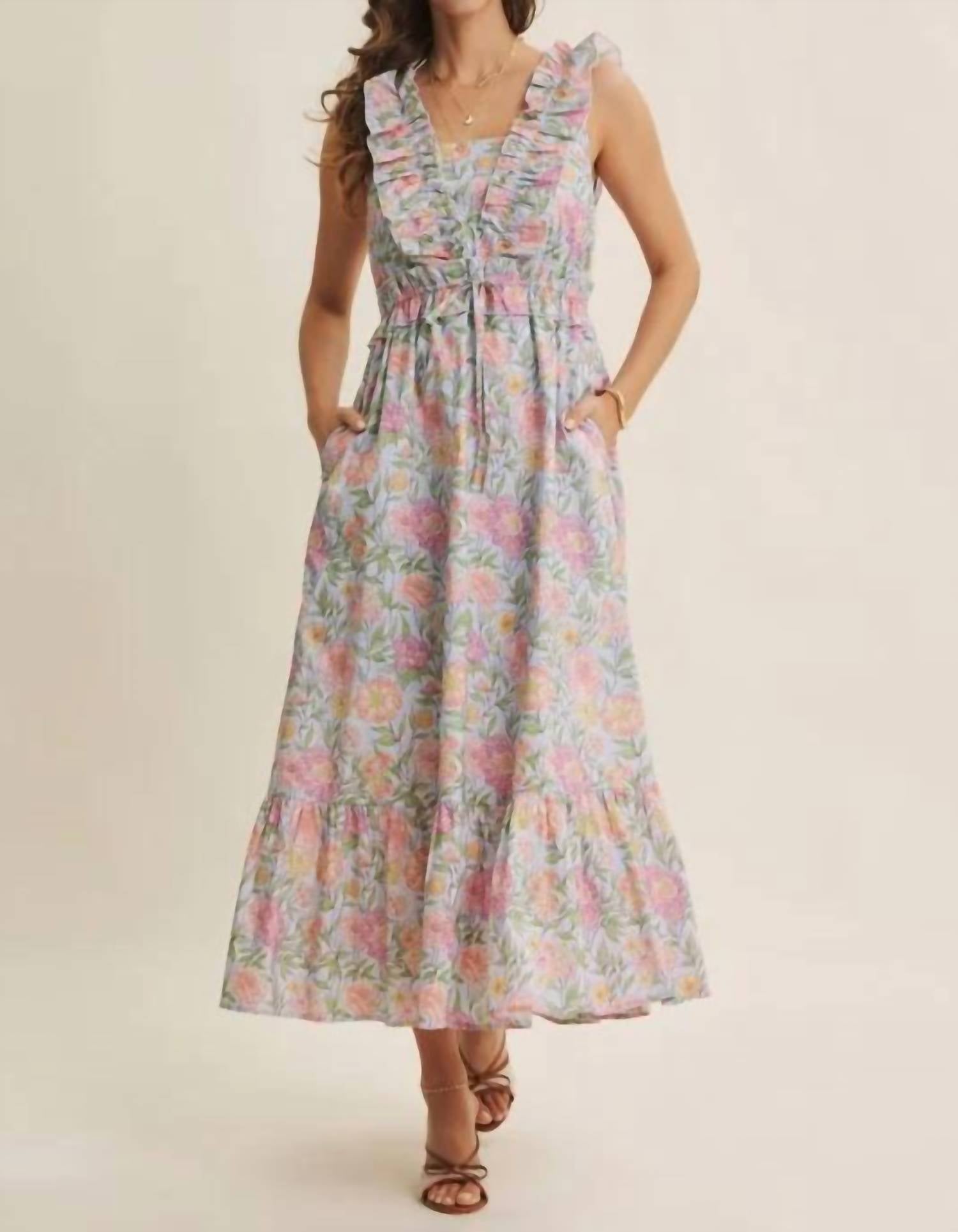 In February - Blooming Floral Ruffled Cotton Maxi Dress