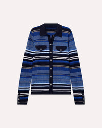 Minnie Rose - Cotton Cashmere Novelty Stripe Boxy Camp Shirt