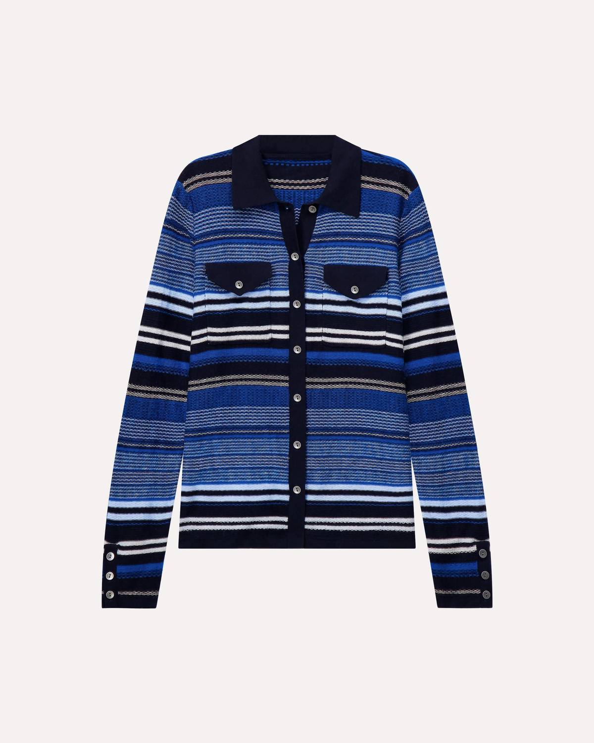 Minnie Rose - Cotton Cashmere Novelty Stripe Boxy Camp Shirt