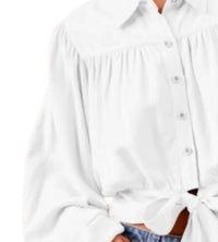 BiBi Tie Hem Detail Crop Blouse in off white - women's blouse - detail view