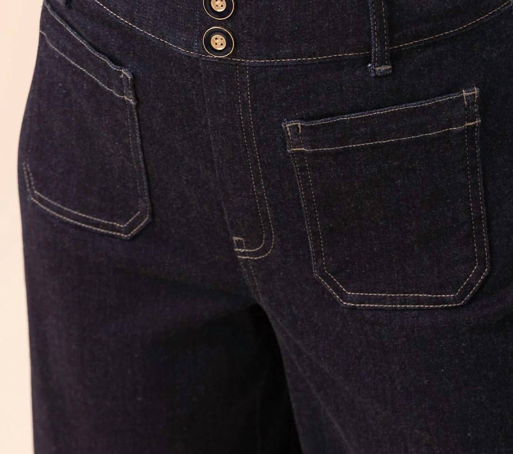 spartina 449 Pritchard Wide Leg Pull On Jean in midnight marina rinse wash - women's pants - detail view