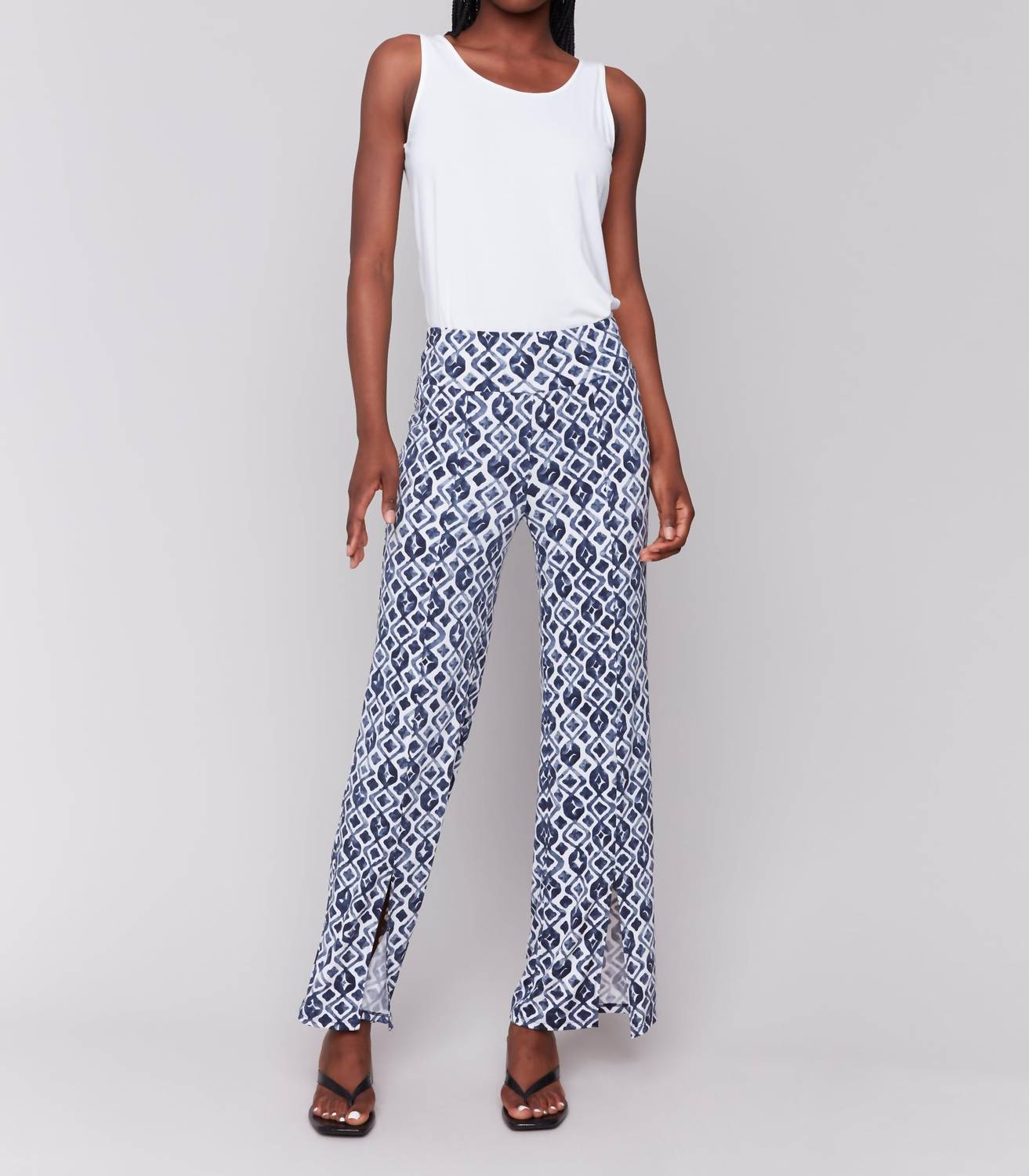 Charlie B - Printed Wide Leg Pants With Front Slits