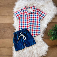Twocan - Boys Americana Plaid Shorts Set