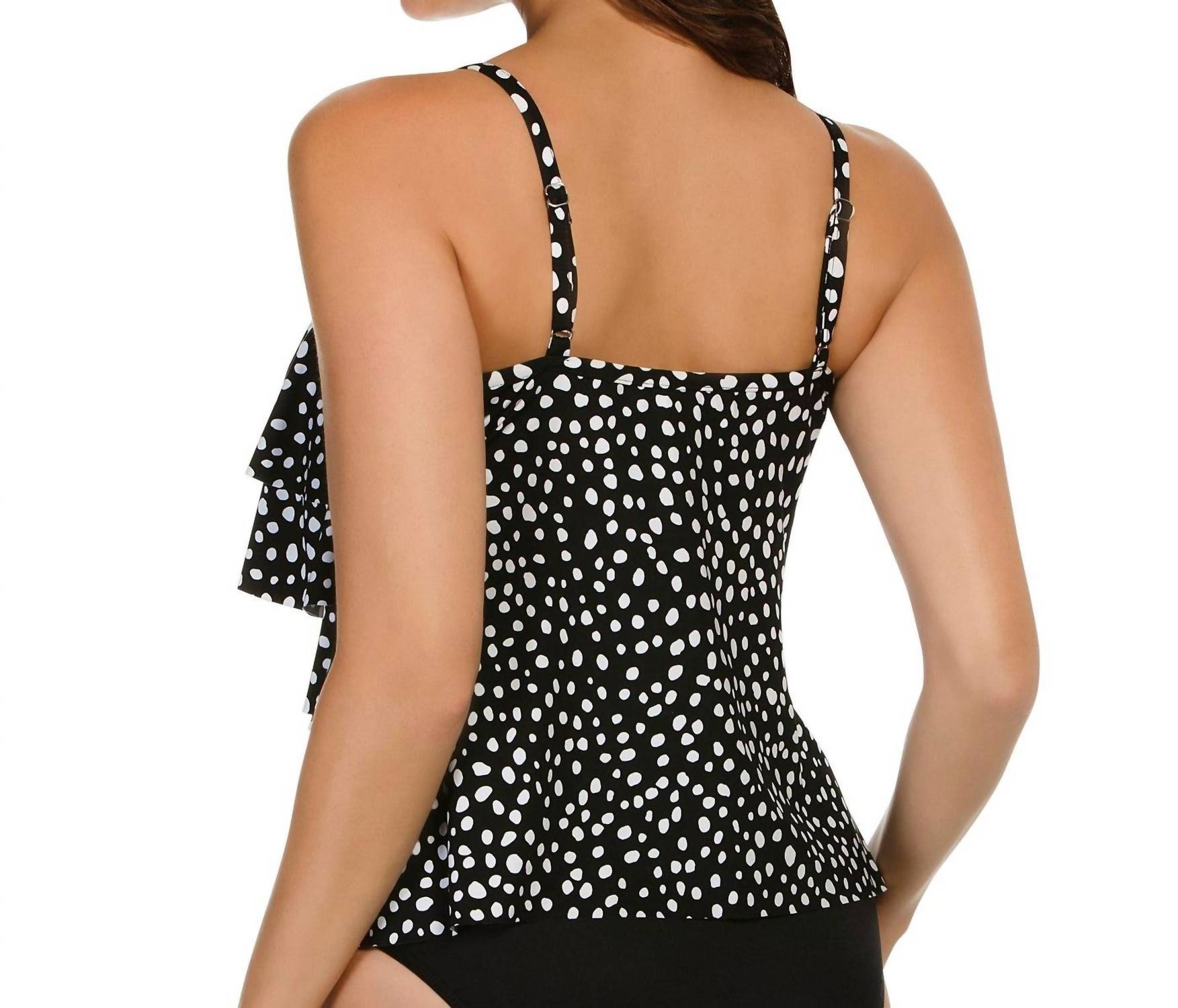 Miraclesuit Mini Dot Dd-cup Tiering Up Tankini Top in black white - women's swimwear - detail view