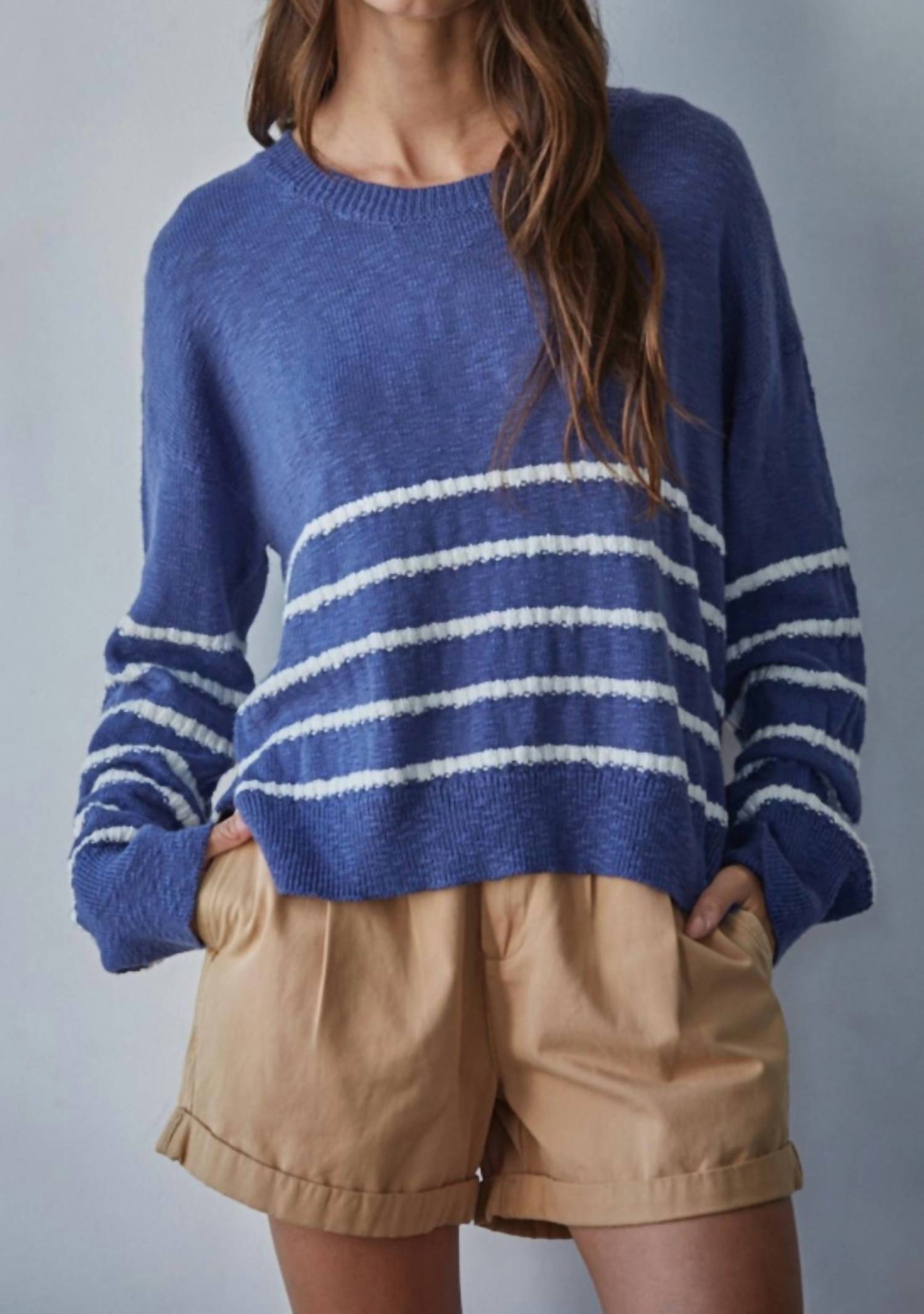 By Together Women's Striped Saylor Knit Sweater in navy - women's sweater