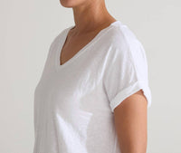 cut loose Linen V-neck Cap Tee Top in white - women's t-shirt - detail view