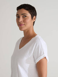 cut loose Linen V-neck Cap Tee Top in white - women's t-shirt - alternate view