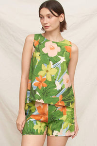 En Creme - Tropical Floral Split Back Tank Top