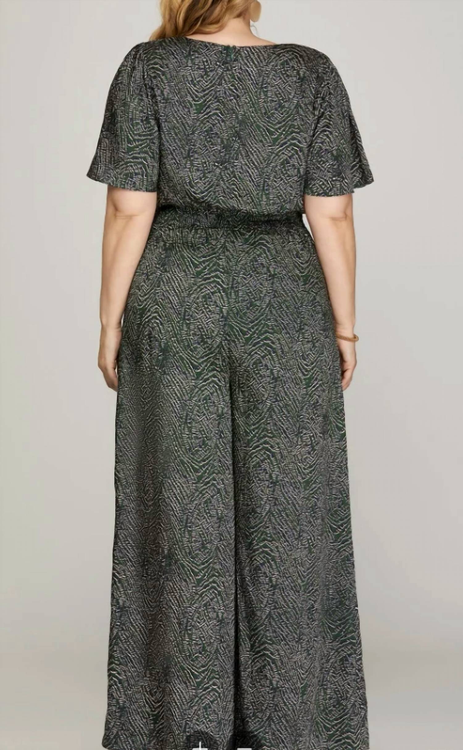 She + Sky - Flounce Sleeves Wide Leg Jumpsuit - Plus