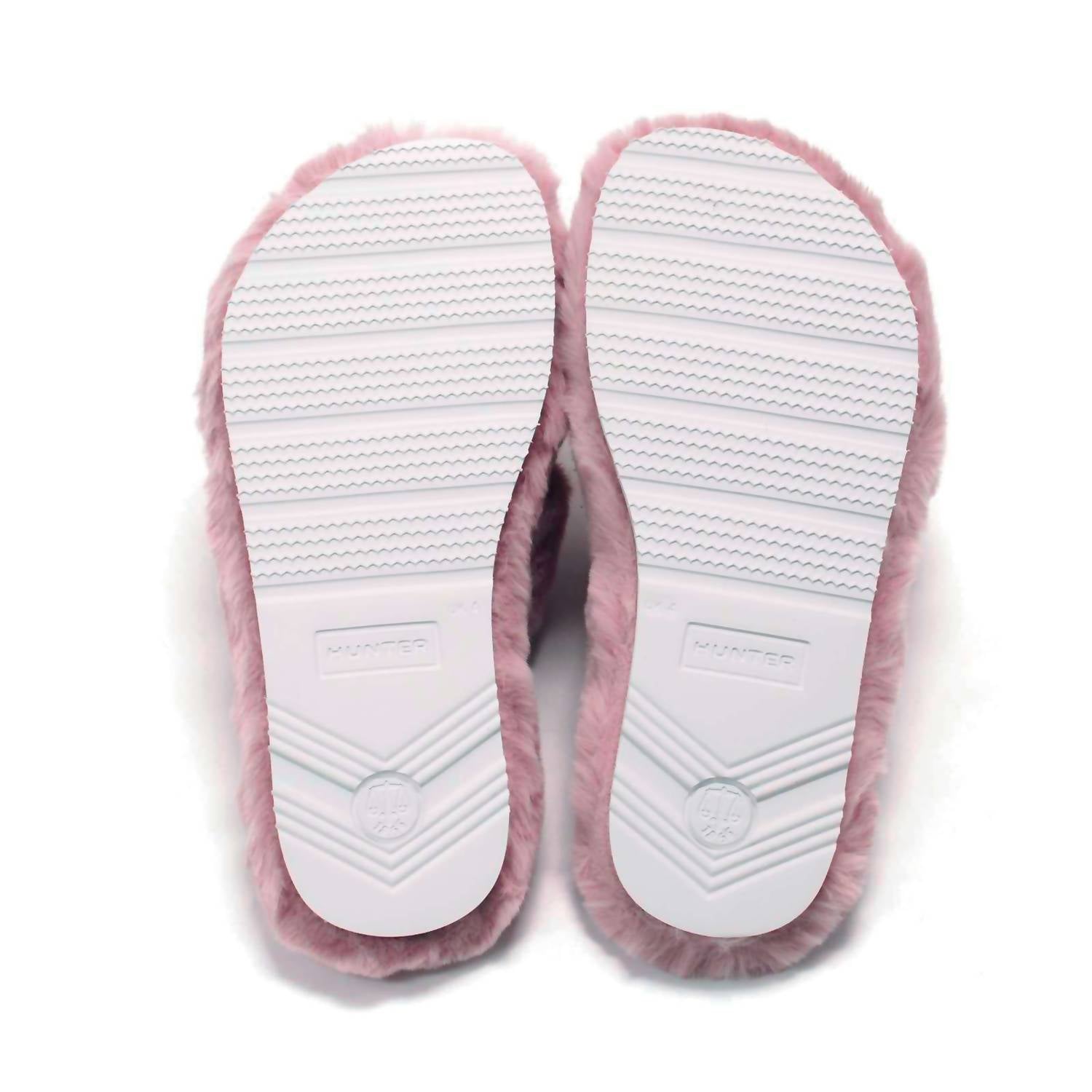 HUNTER Women's Faux Fur Flatform Crossover Slides in azalea pink - women's shoe - view 10