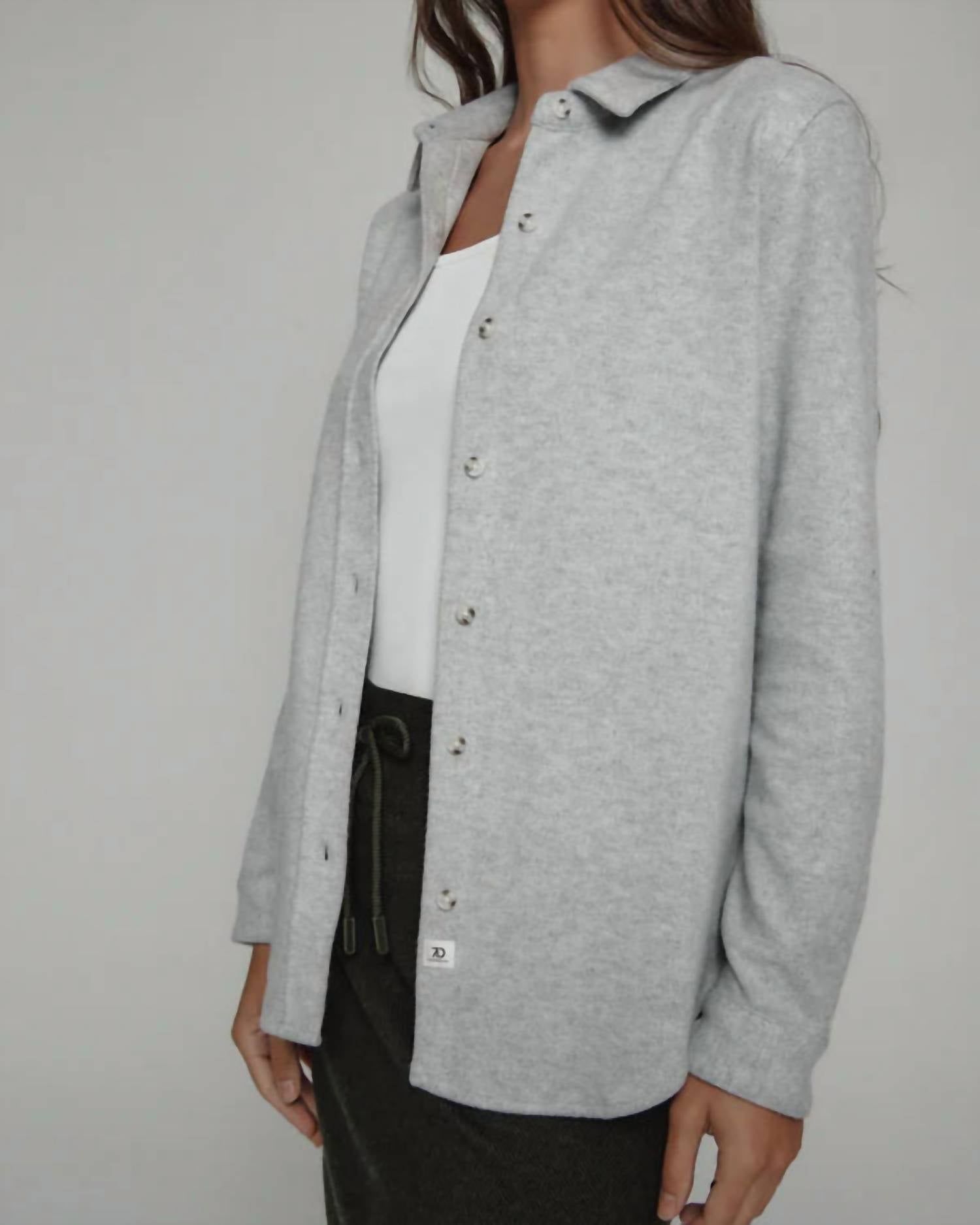 7Diamonds Generation Twill Button Down in light grey - women's shirt - alternate view