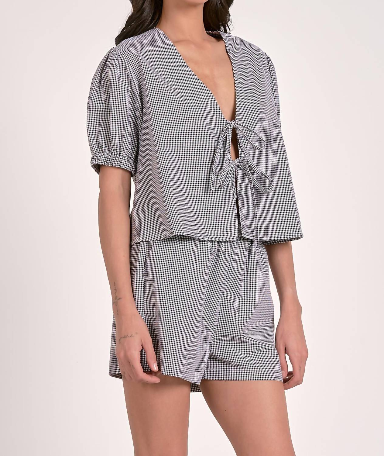 Elan - Gingham Front Tie-top