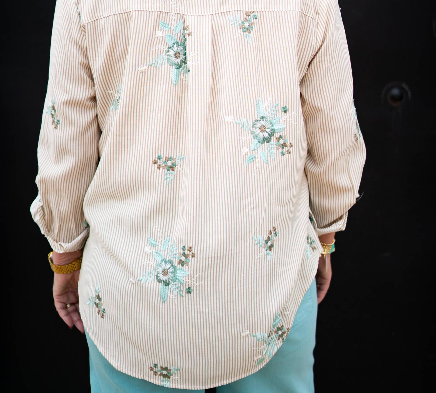 Multiples - Roll Tab Front Button Shirt With Embroidery