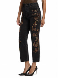 Veronica Beard Daniela Embellished High Rise Straight Leg Jeans in washed onyx - women's jeans - detail view