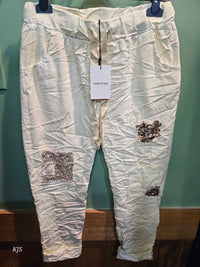 Made In Italy - Women's Embroidered Italian Crinkle Joggers