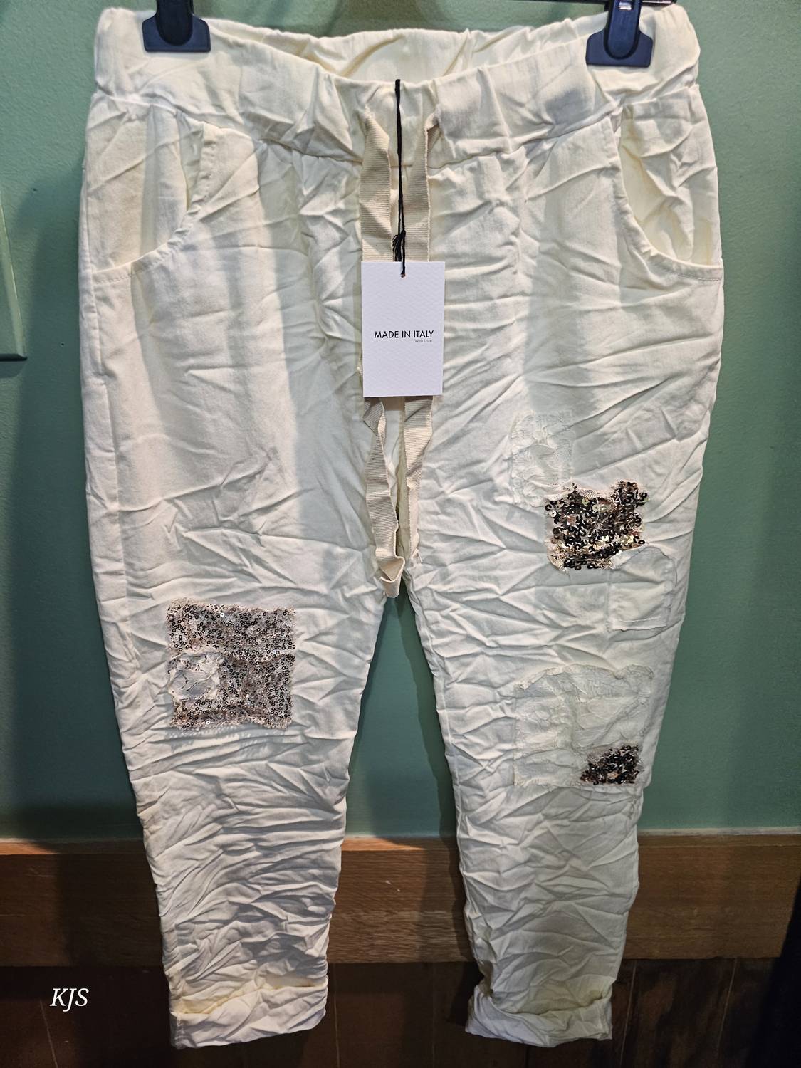 Made In Italy - Women's Embroidered Italian Crinkle Joggers
