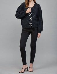 Fate - Rhinestone Bow Sequin Cardigan Sweater