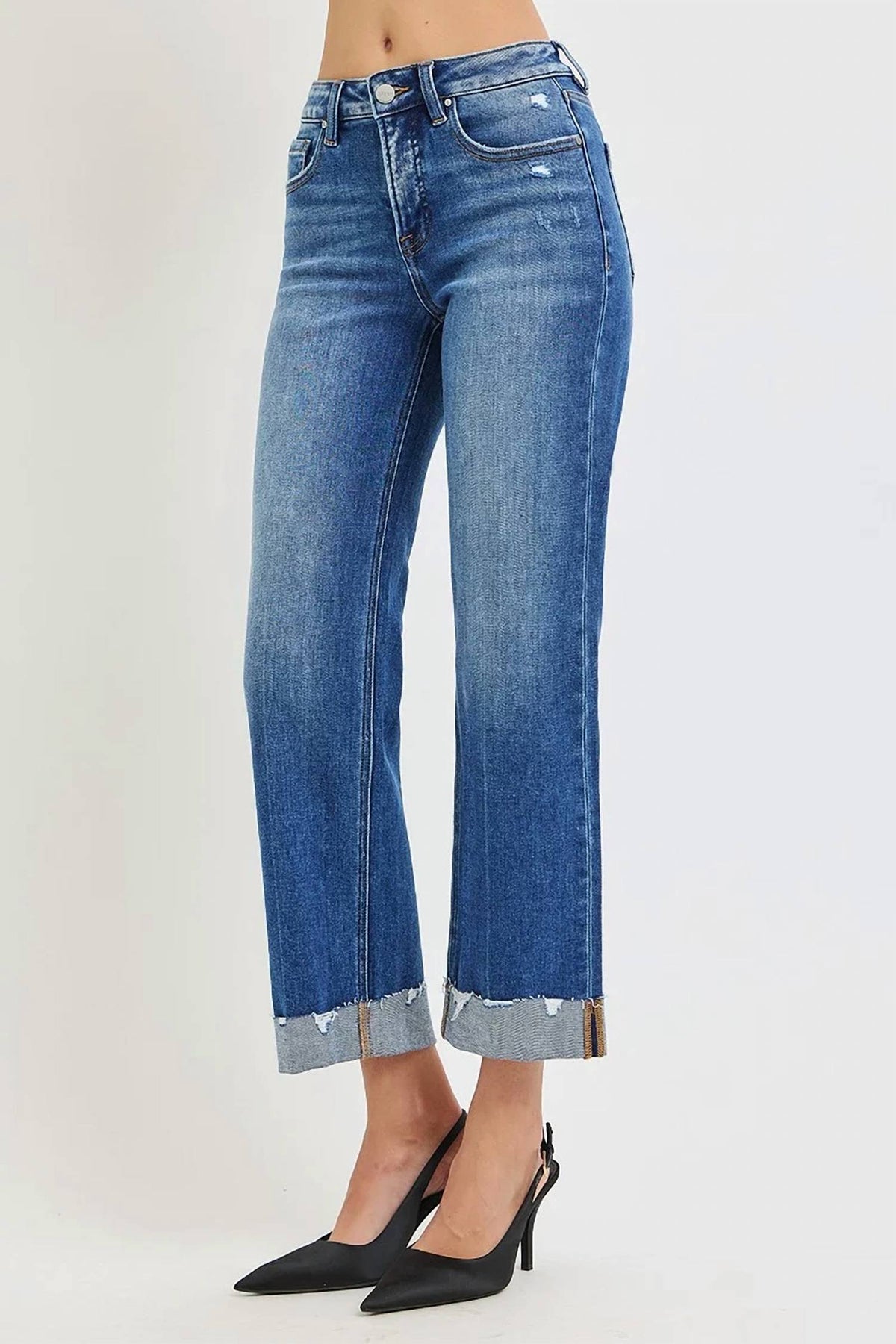 Risen - Tummy Control Mid Rise Wide Straight Jeans