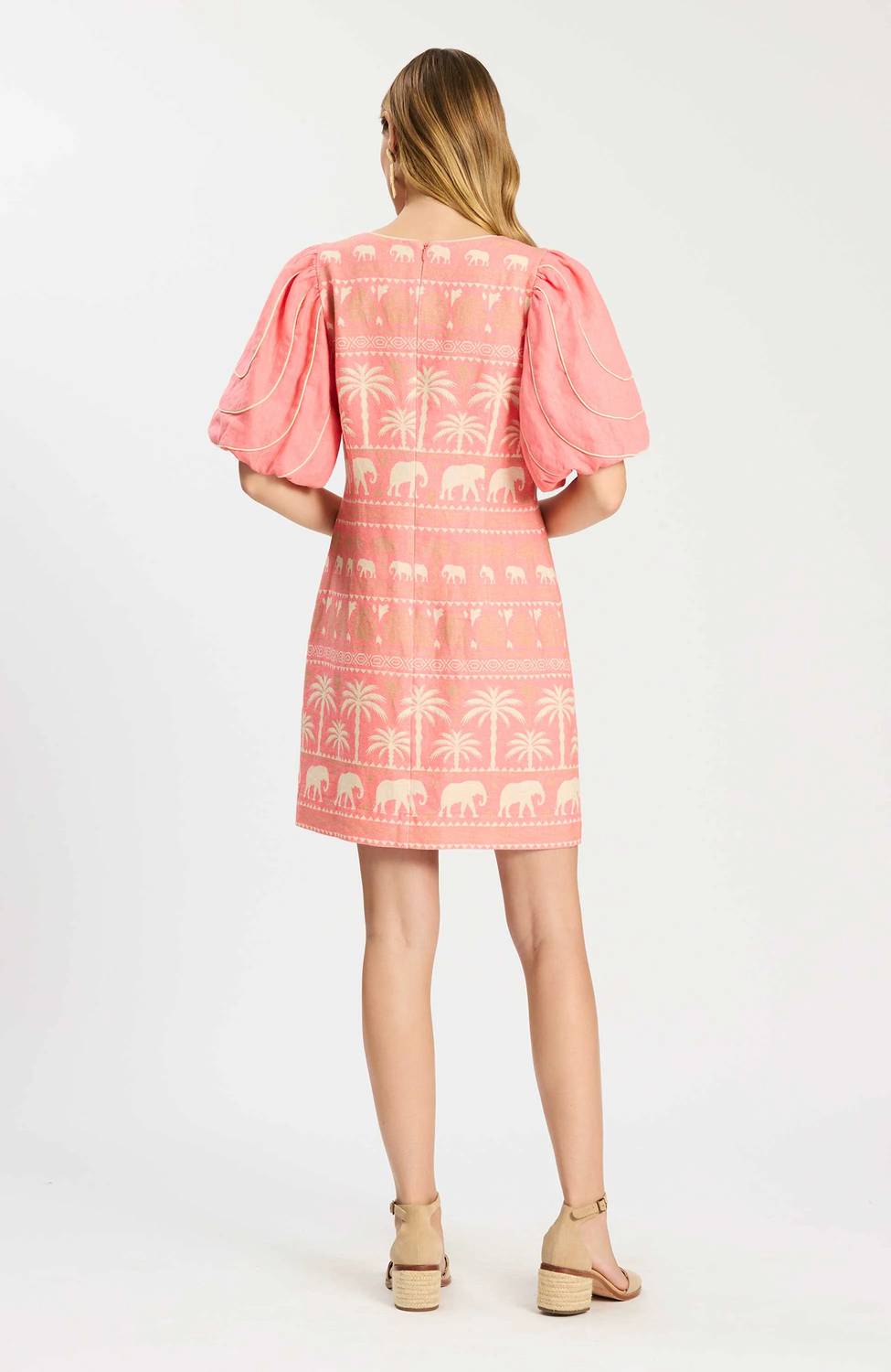 Tyler Boe Lexi Linen Tropical Dress in shell pink - women's dress - detail view