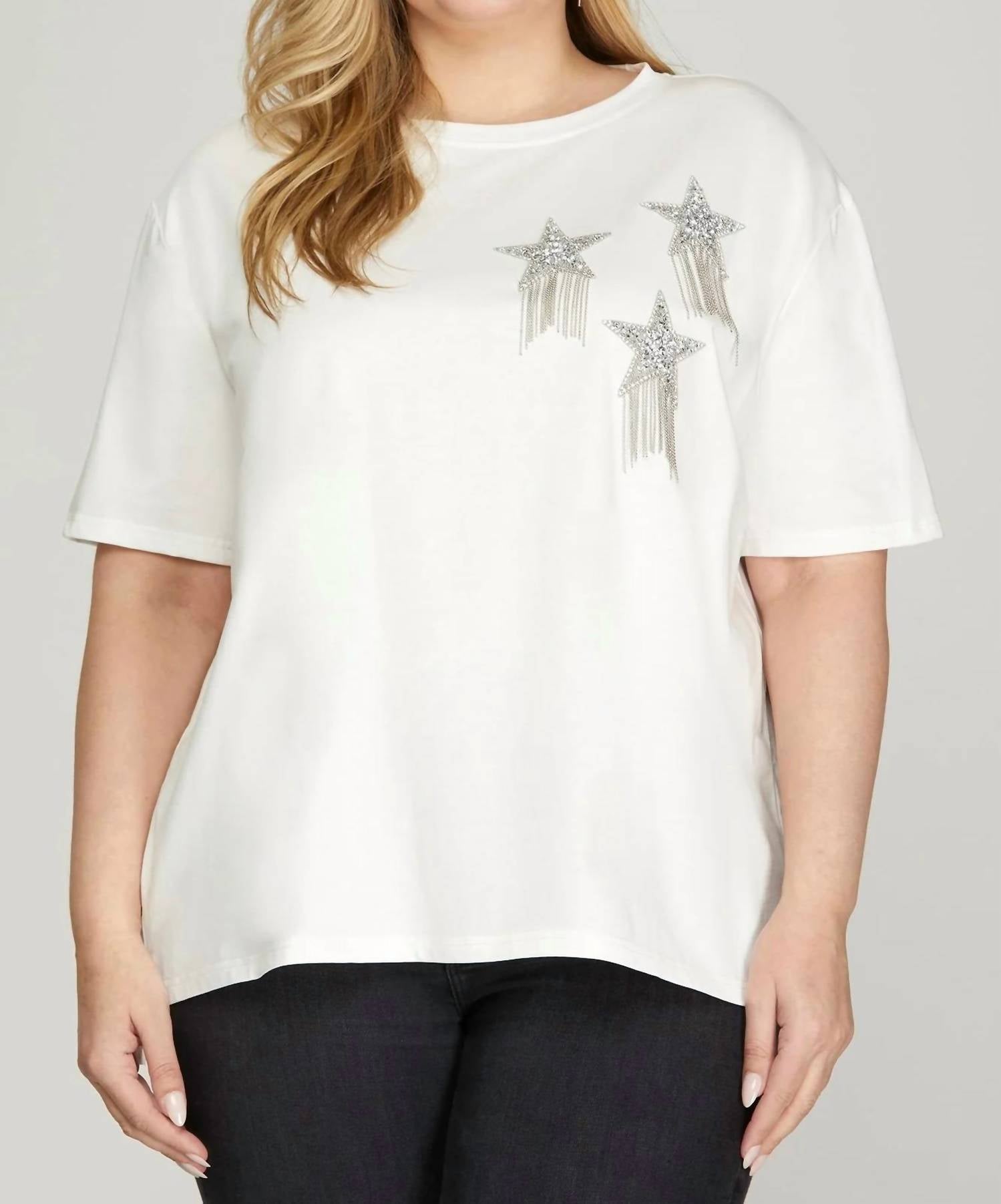 She + Sky - Rhinestone Star Fringe Top