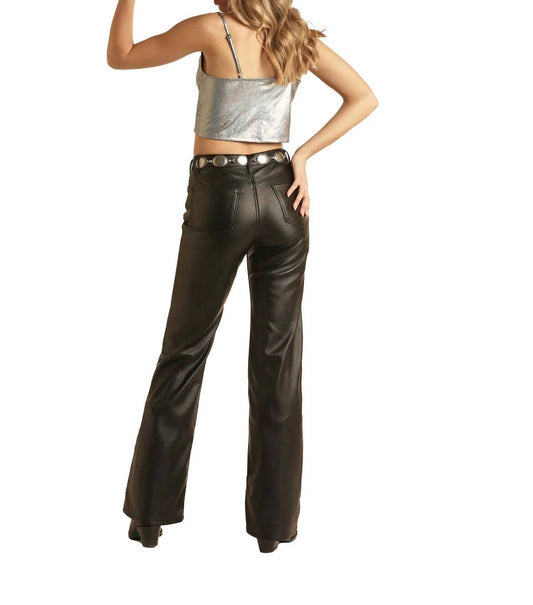 Rock & Roll Denim - Pleather High Rise Relaxed Flare Jeans