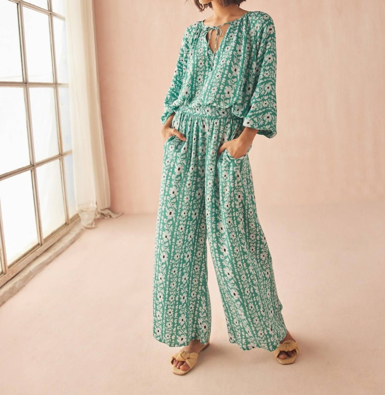 OMIKA Paige Wide Leg Pants in esme jadeite - women's pants