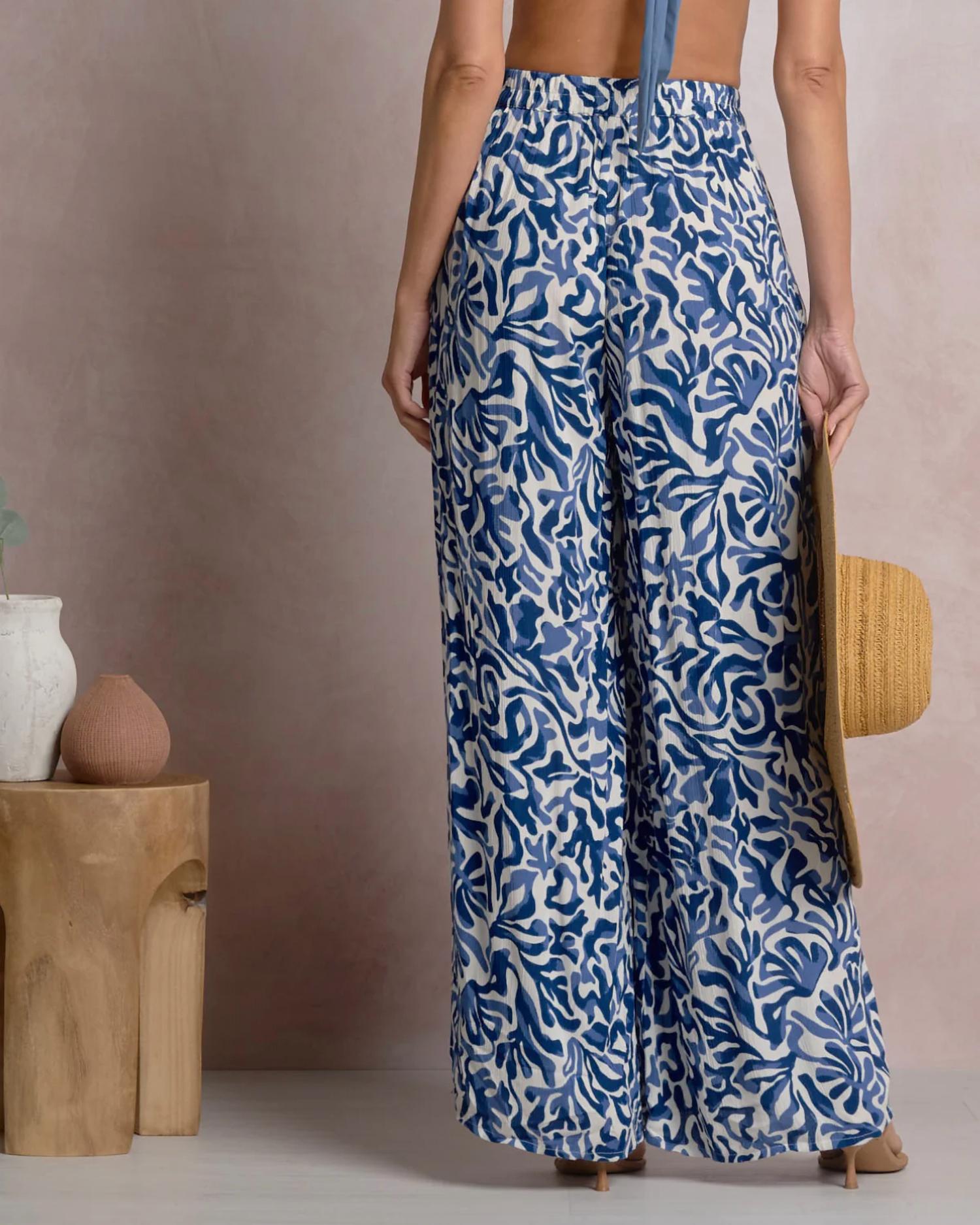 ELAN Wide Leg Flow Pant in blue coralina - women's pants - alternate view
