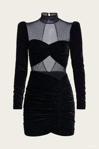 Patbo - Velvet And Stretch Tulle Mini Dress